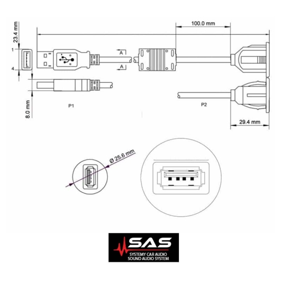 Przedłużacz USB Ampire XUB200 Przedłużacz USB z gniazdem 200cm.